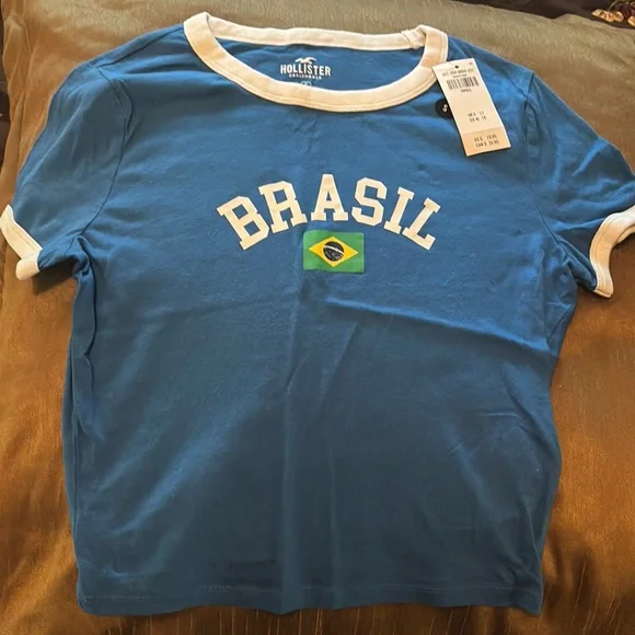 Hollister Blue and White Short Sleeve Tee - Picture 1 of 7